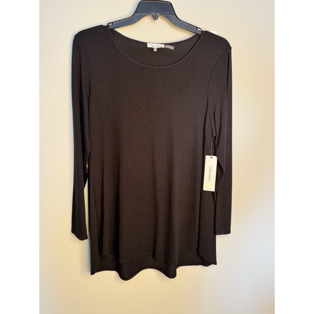 Calvin Klein NWT Women’s Plus Black Basic Long Sleeve Stretch Tunic Top Size 0X
